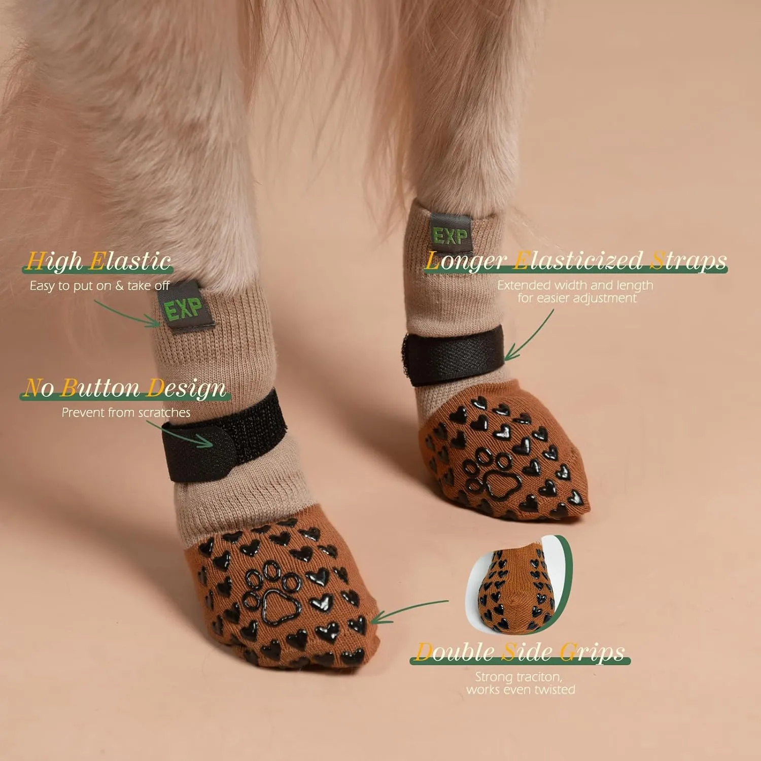 EXPAWLORER Anti Slip Dog Socks to Prevent Licking Paws - Dog Shoes for Hot Pavement, Dog Boots & Paw Protectors, Dog Booties for Hardwood Floors, Small Medium Large Senior Dogs