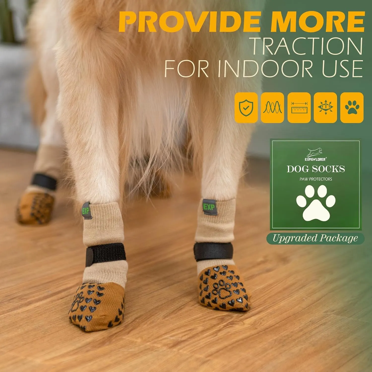 EXPAWLORER Anti Slip Dog Socks to Prevent Licking Paws - Dog Shoes for Hot Pavement, Dog Boots & Paw Protectors, Dog Booties for Hardwood Floors, Small Medium Large Senior Dogs