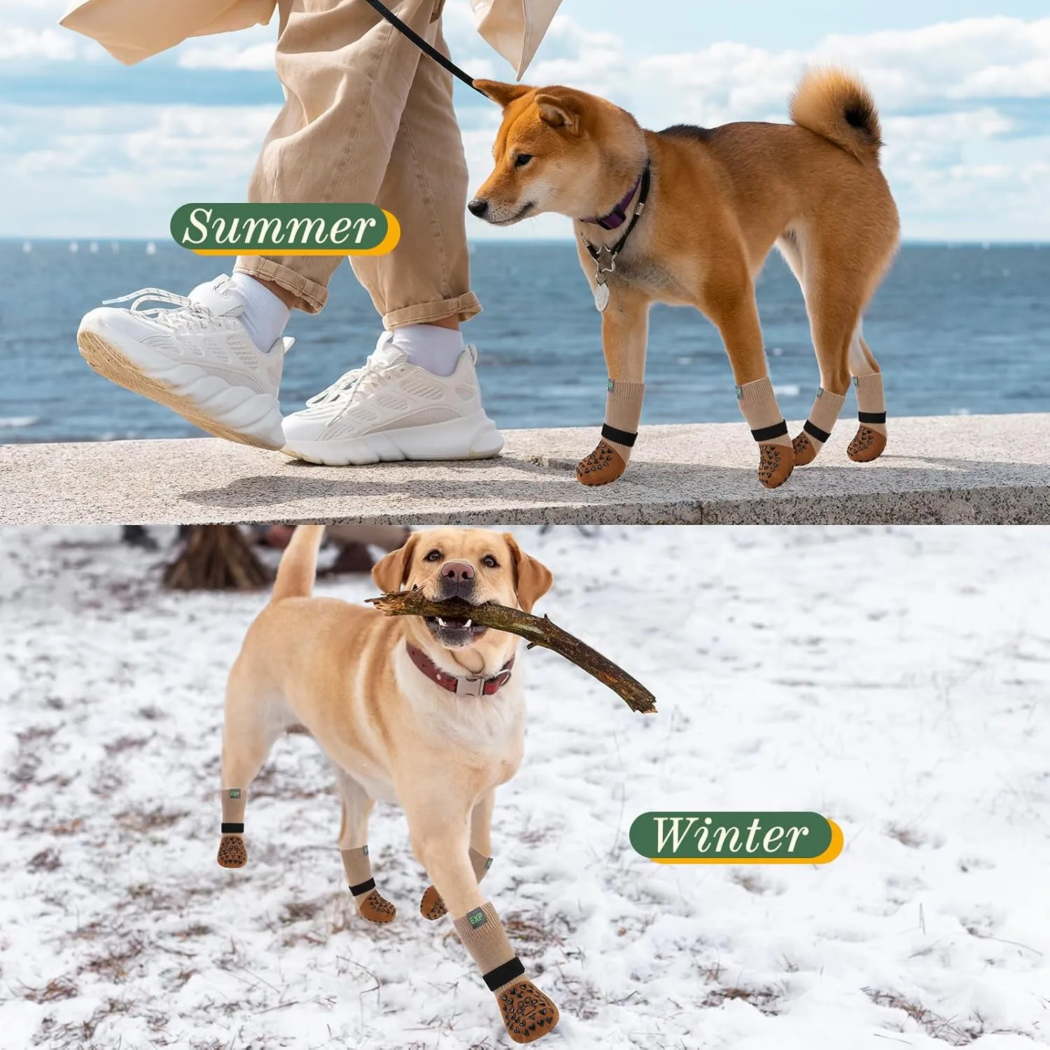 EXPAWLORER Anti Slip Dog Socks to Prevent Licking Paws - Dog Shoes for Hot Pavement, Dog Boots & Paw Protectors, Dog Booties for Hardwood Floors, Small Medium Large Senior Dogs