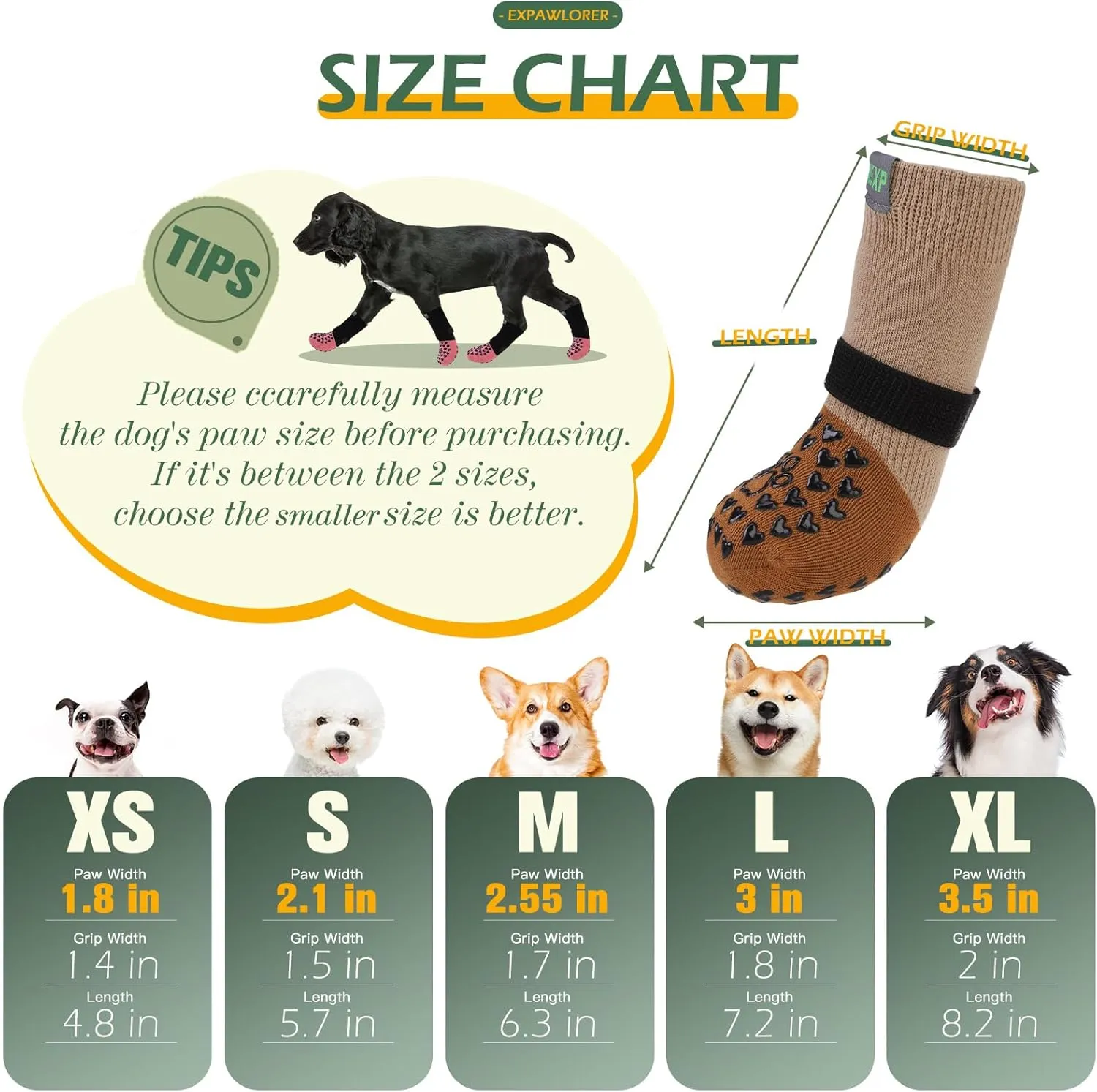EXPAWLORER Anti Slip Dog Socks to Prevent Licking Paws - Dog Shoes for Hot Pavement, Dog Boots & Paw Protectors, Dog Booties for Hardwood Floors, Small Medium Large Senior Dogs