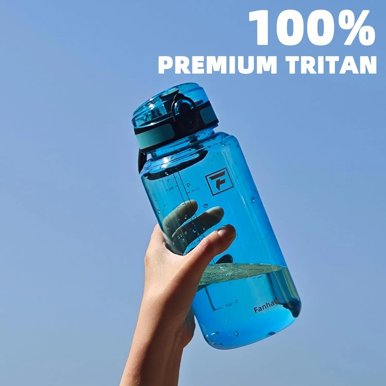 Fanhaw 32 Oz Clear Tritan Water Bottle with Chug Lid, BPA-free, Wide Mouth, Leak Proof - for Gym, Travel, Home, School, Office (Baby Blue)