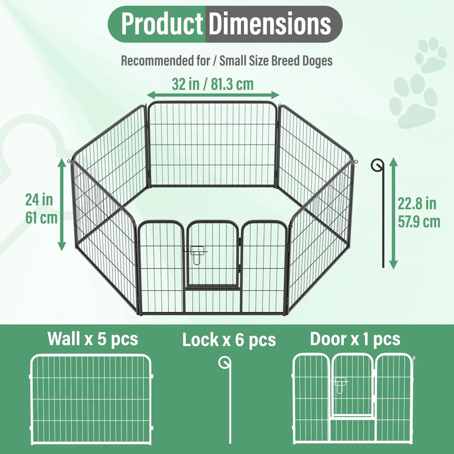 FDW Dog Playpen Dog Pen Dog Kennel 6 Panels 24 Inch Height Indoor Outdoor Folding Metal Portable Puppy Exercise Pen Heavy Duty Dog Fence for Yard Camping,Black