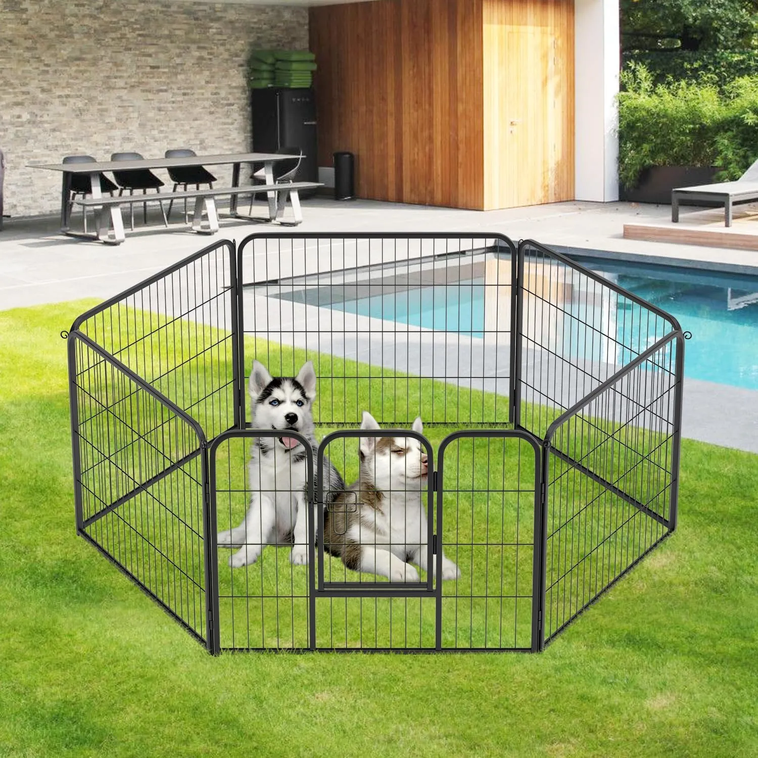 FDW Dog Playpen Dog Pen Dog Kennel 6 Panels 24 Inch Height Indoor Outdoor Folding Metal Portable Puppy Exercise Pen Heavy Duty Dog Fence for Yard Camping,Black