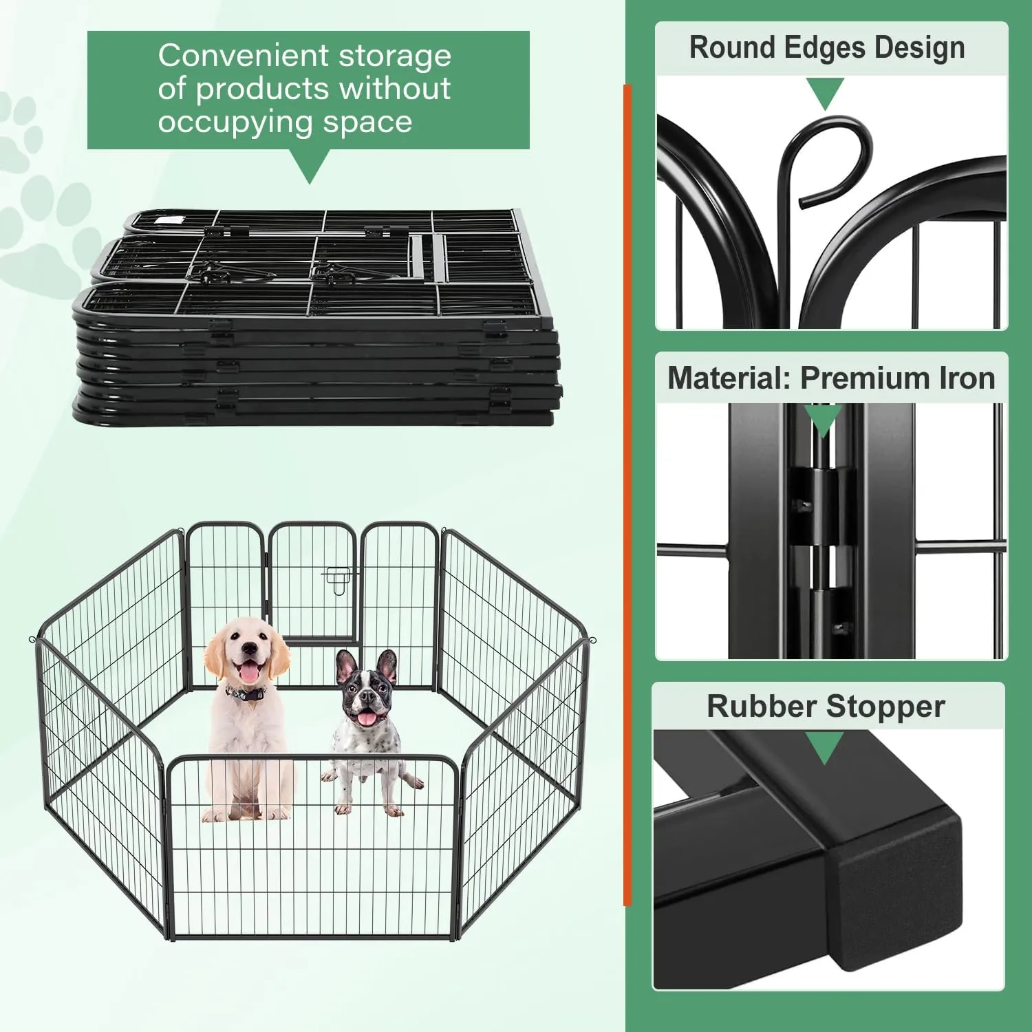 FDW Dog Playpen Dog Pen Dog Kennel 6 Panels 24 Inch Height Indoor Outdoor Folding Metal Portable Puppy Exercise Pen Heavy Duty Dog Fence for Yard Camping,Black
