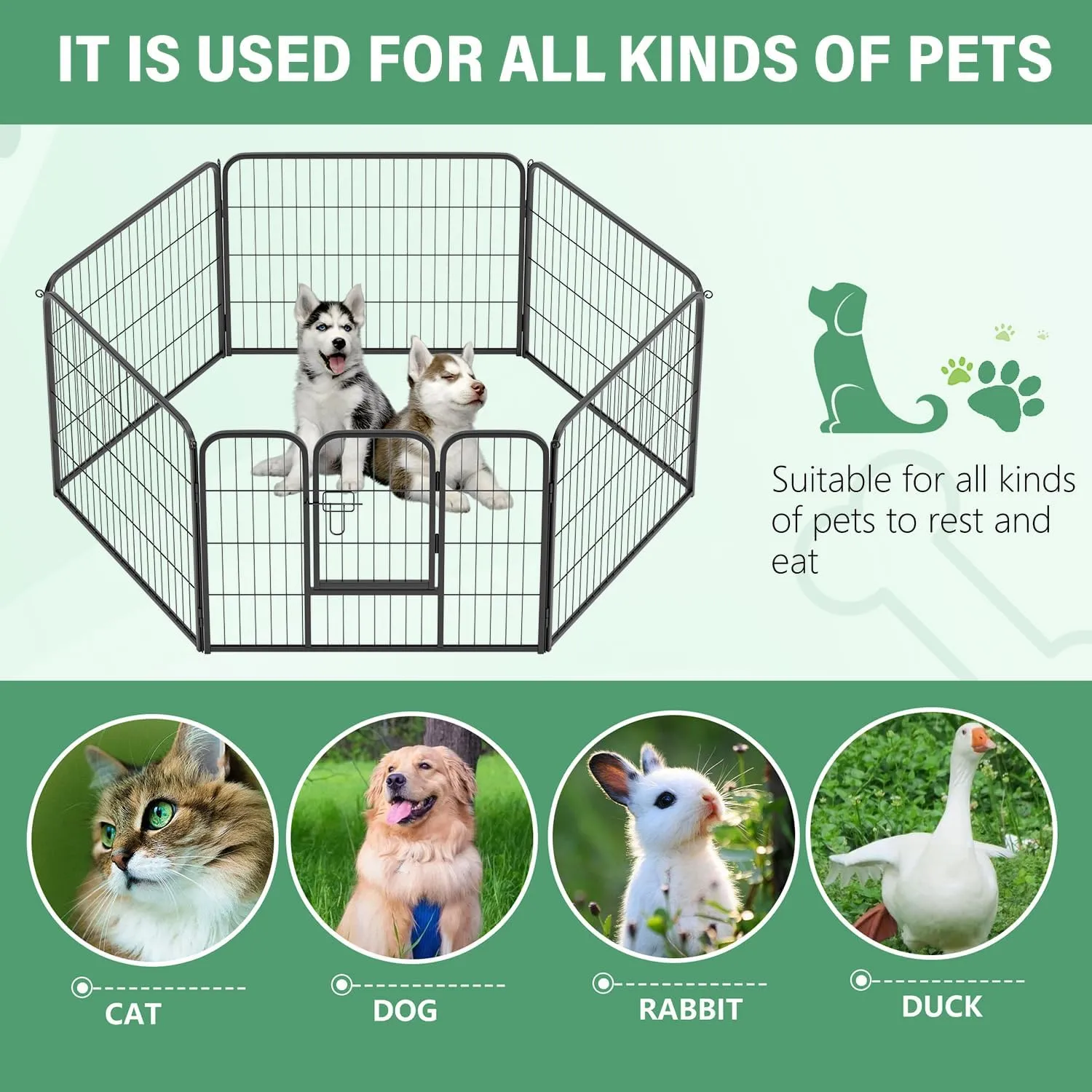 FDW Dog Playpen Dog Pen Dog Kennel 6 Panels 24 Inch Height Indoor Outdoor Folding Metal Portable Puppy Exercise Pen Heavy Duty Dog Fence for Yard Camping,Black