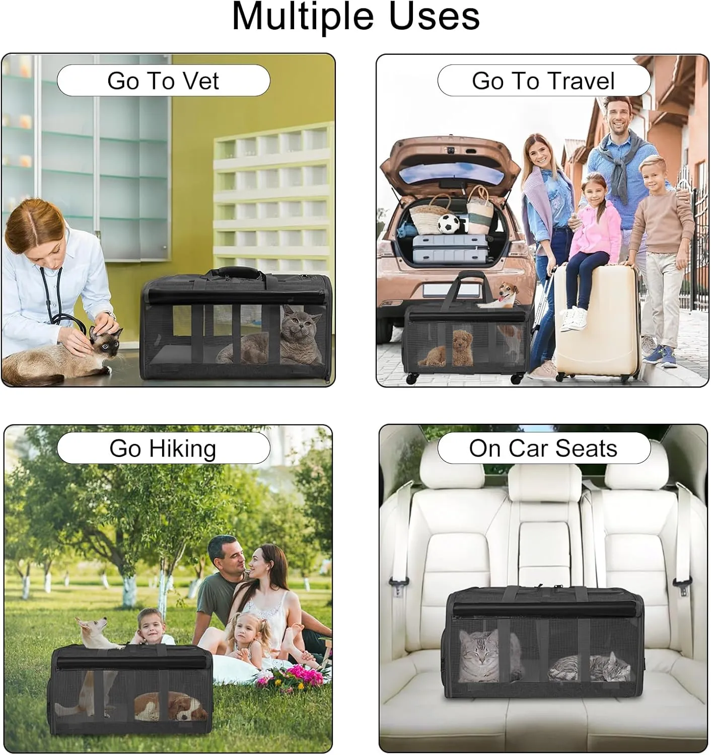 GJEASE Cat Rolling Carrier for 2 Cats,Double-Compartment Pet Rolling Carrier with Wheels for 2 Pets,for Up to 35 LBS,Super Ventilated Design,Ideal for Traveling/Hiking/Camping