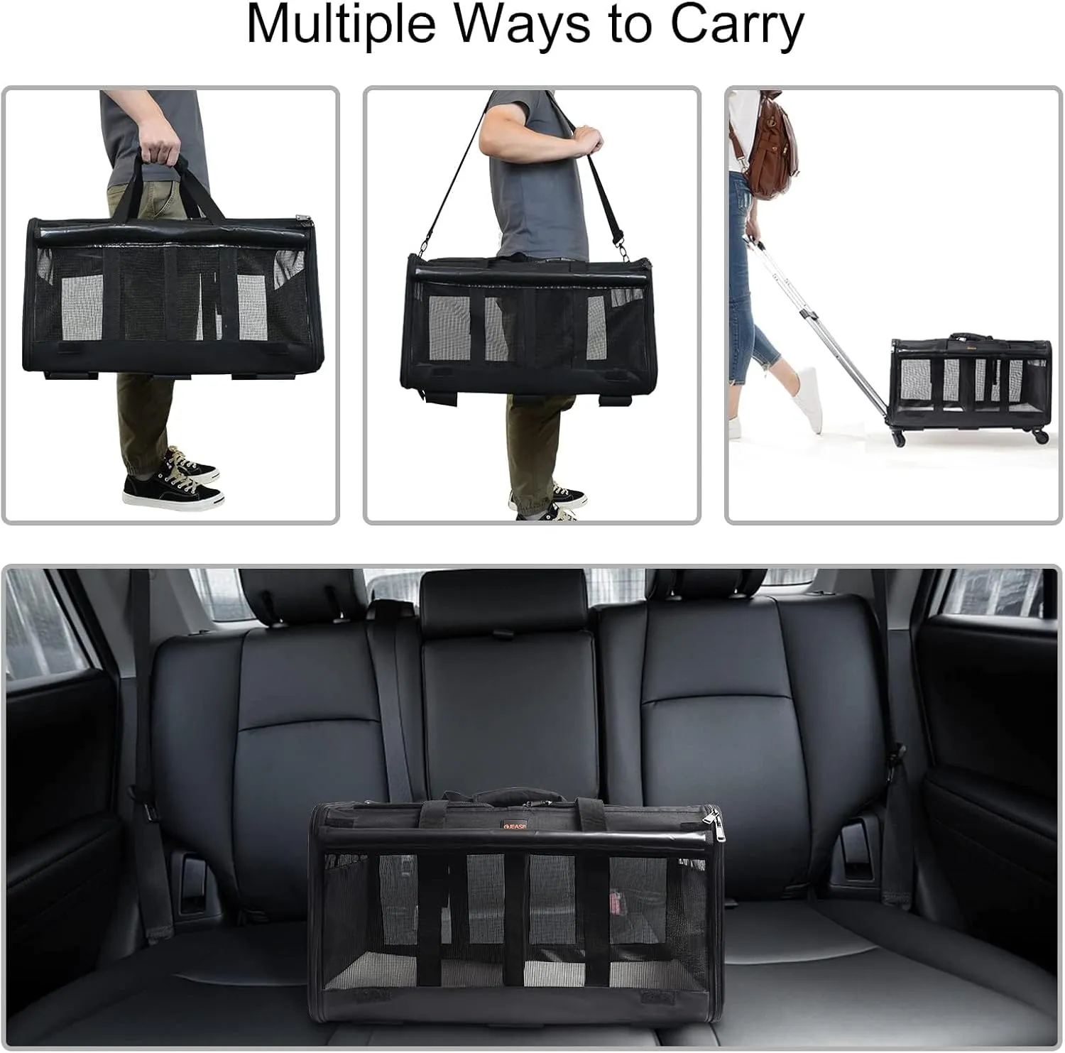 GJEASE Cat Rolling Carrier for 2 Cats,Double-Compartment Pet Rolling Carrier with Wheels for 2 Pets,for Up to 35 LBS,Super Ventilated Design,Ideal for Traveling/Hiking/Camping