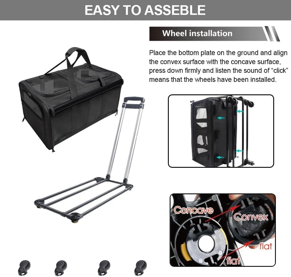 GJEASE Cat Rolling Carrier for 2 Cats,Double-Compartment Pet Rolling Carrier with Wheels for 2 Pets,for Up to 35 LBS,Super Ventilated Design,Ideal for Traveling/Hiking/Camping