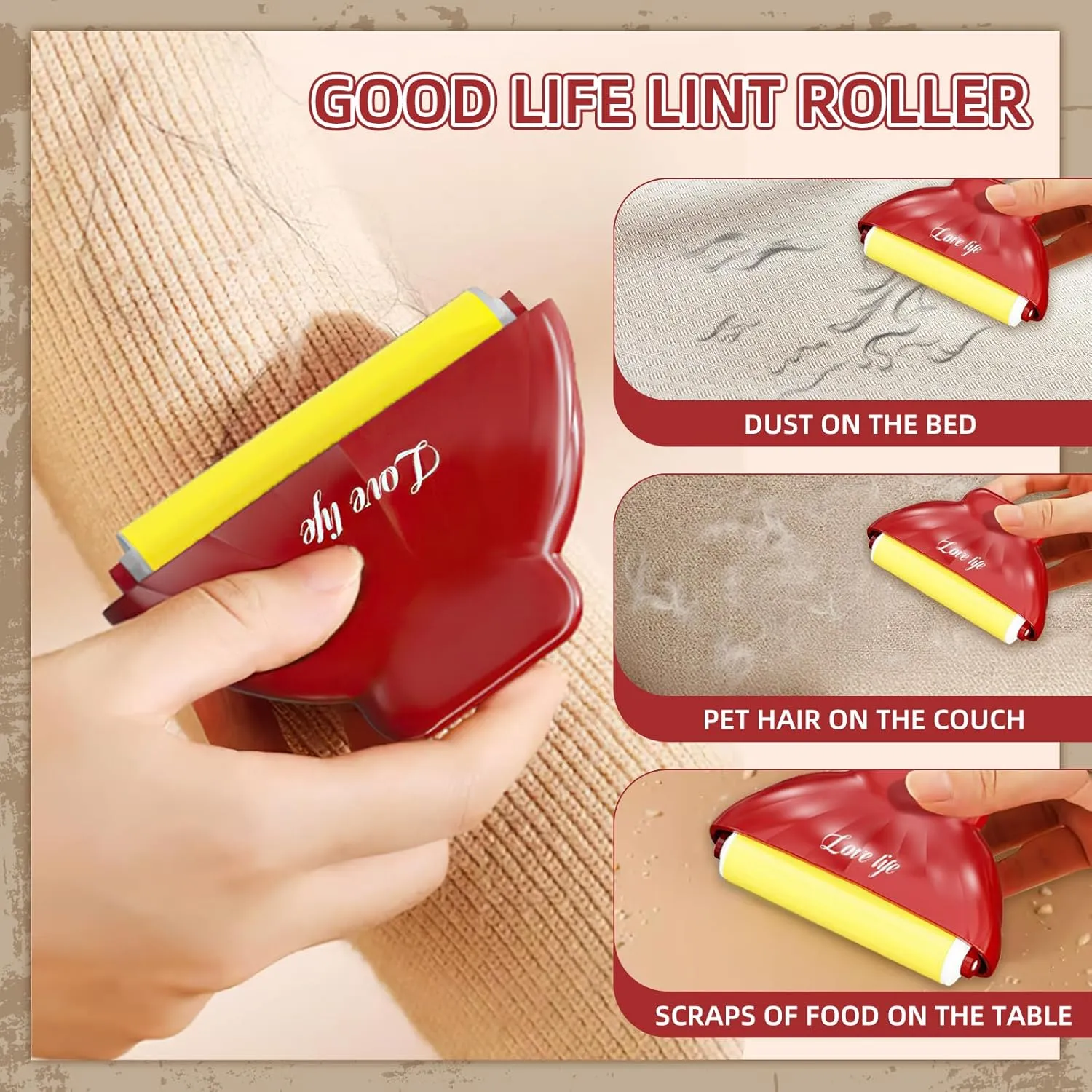 Good Life Lint Roller, Portable Lint Roller Reusable, Washable Reusable Lint Roller for Dog Cat Pet Hair Remover for Clothes Dust, Dog & Cat Hair (4Pcs)