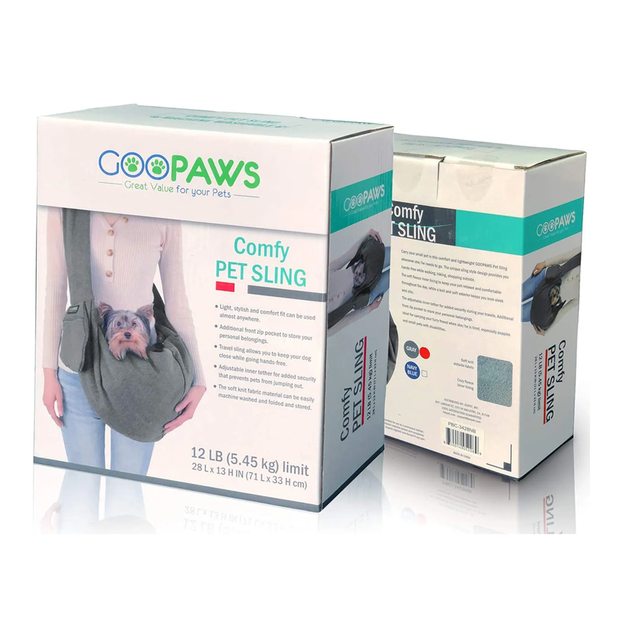 GOOPAWS Hand Free Comfy Pet Sling Bag for Small Dog Cat, Smoke Gray