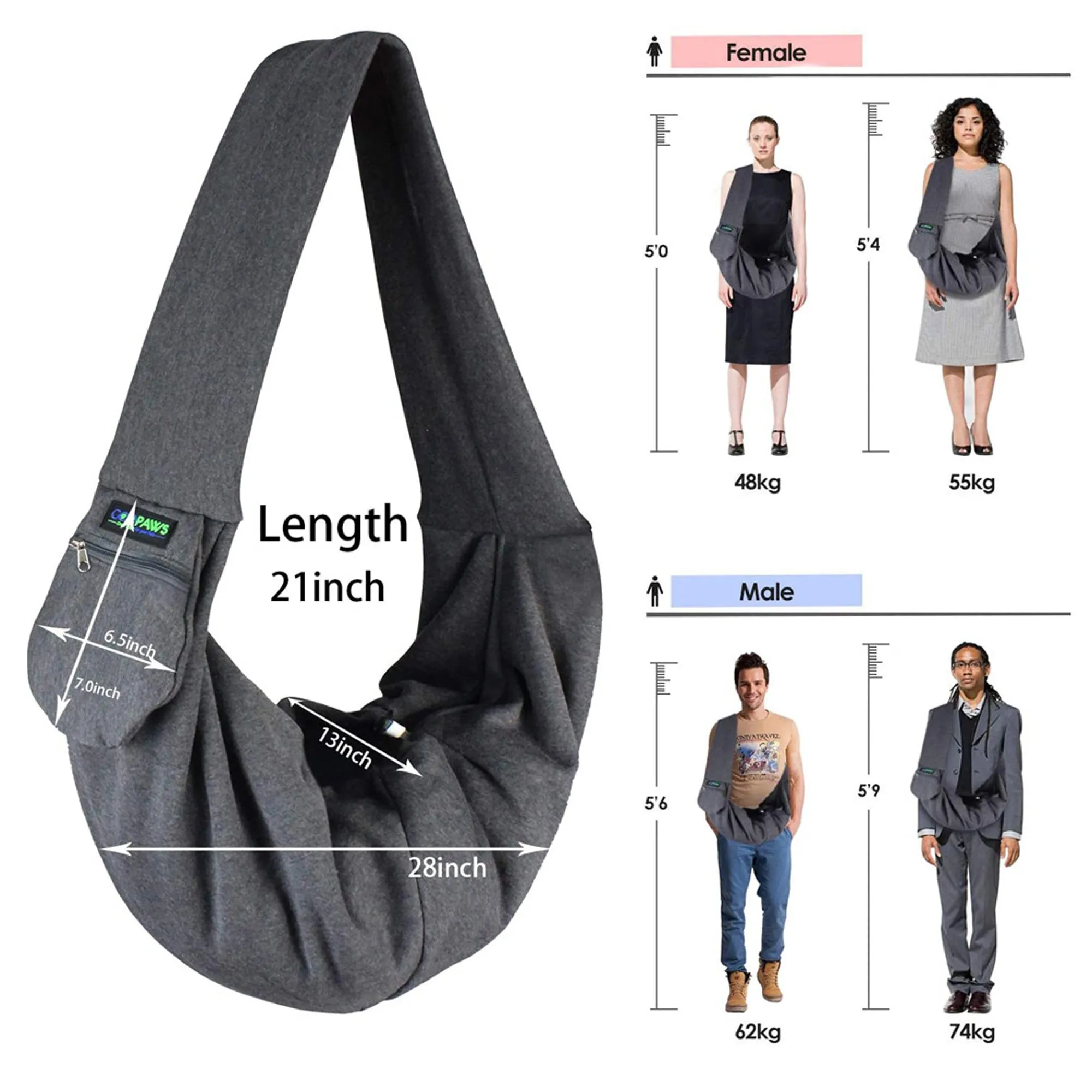 GOOPAWS Hand Free Comfy Pet Sling Bag for Small Dog Cat, Smoke Gray