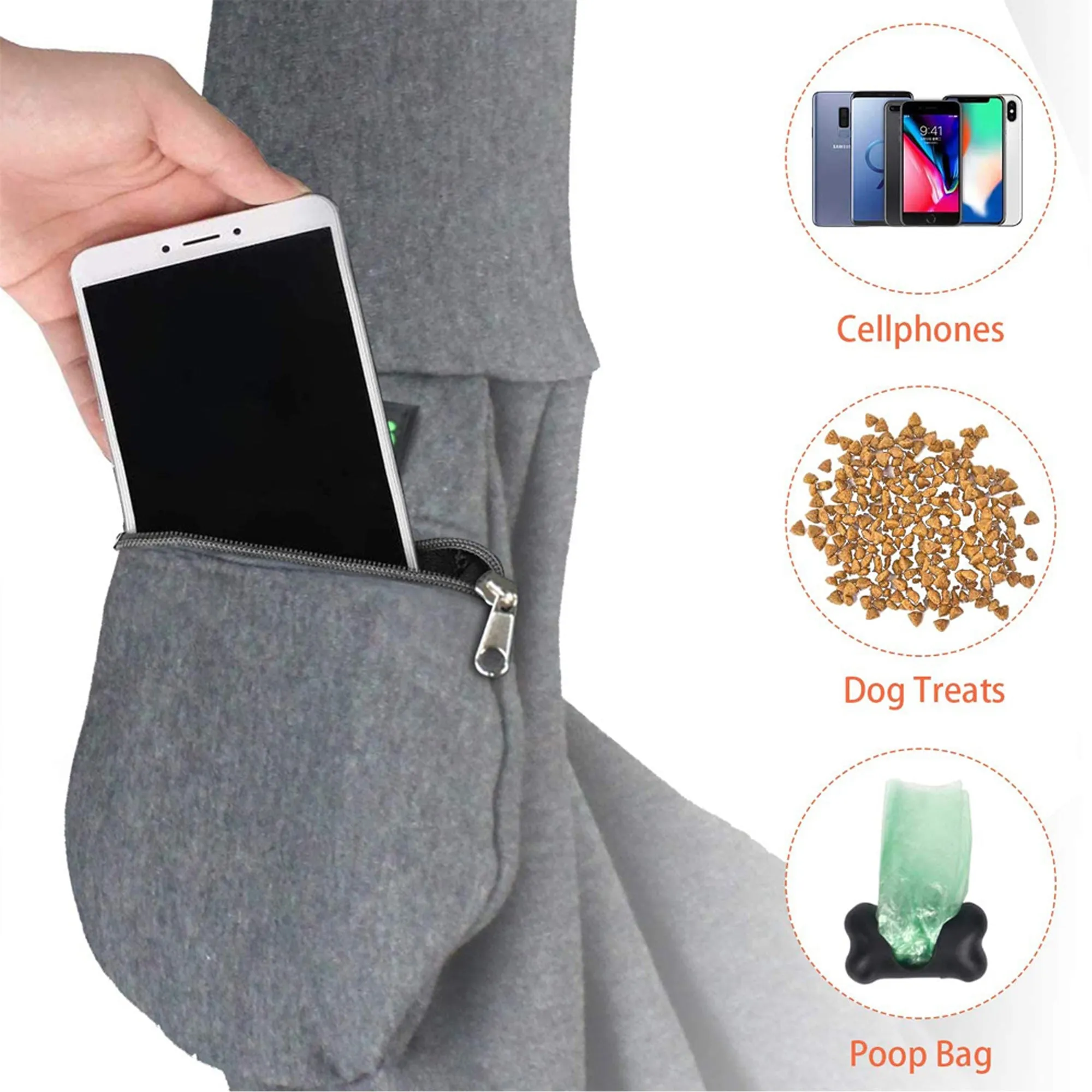 GOOPAWS Hand Free Comfy Pet Sling Bag for Small Dog Cat, Smoke Gray