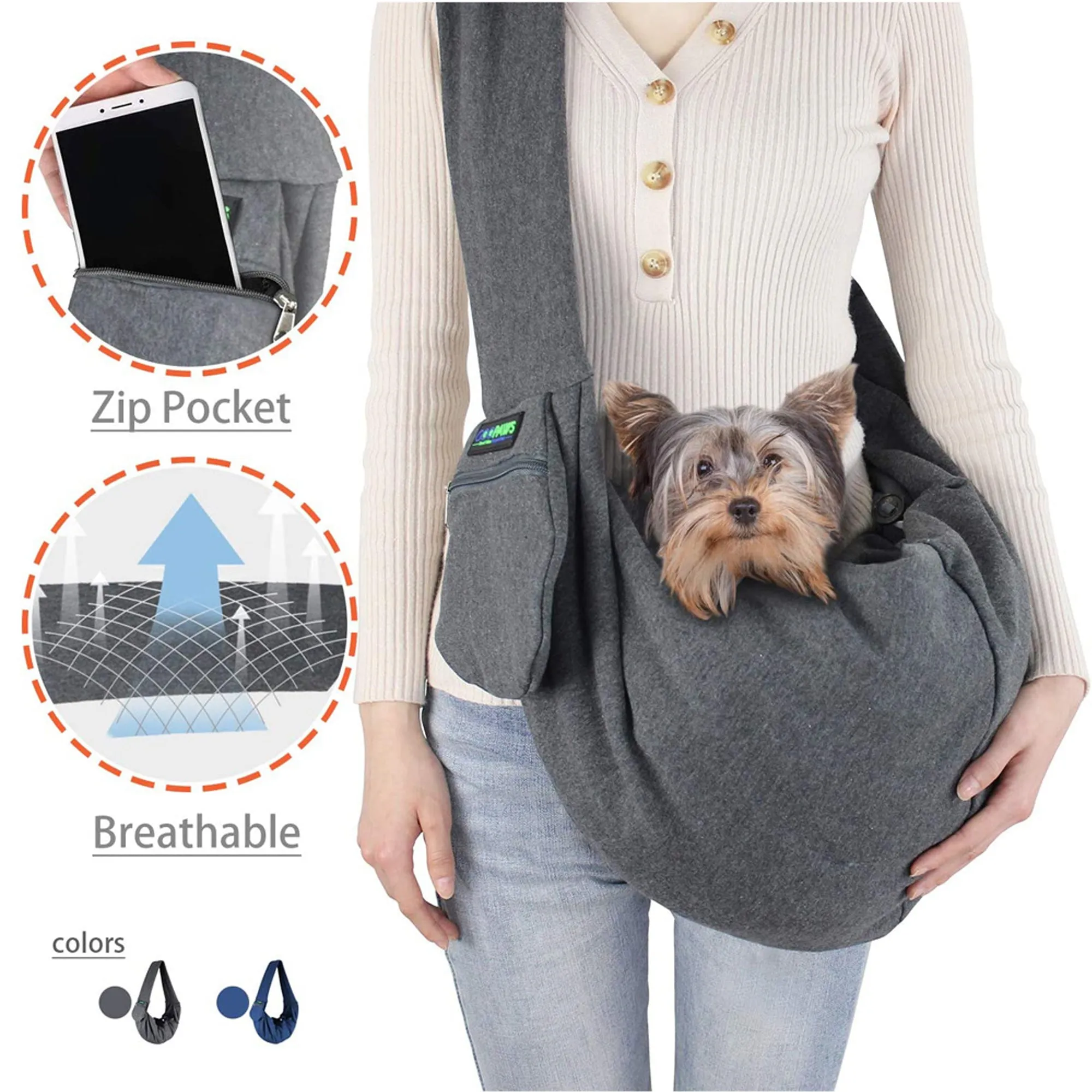 GOOPAWS Hand Free Comfy Pet Sling Bag for Small Dog Cat, Smoke Gray
