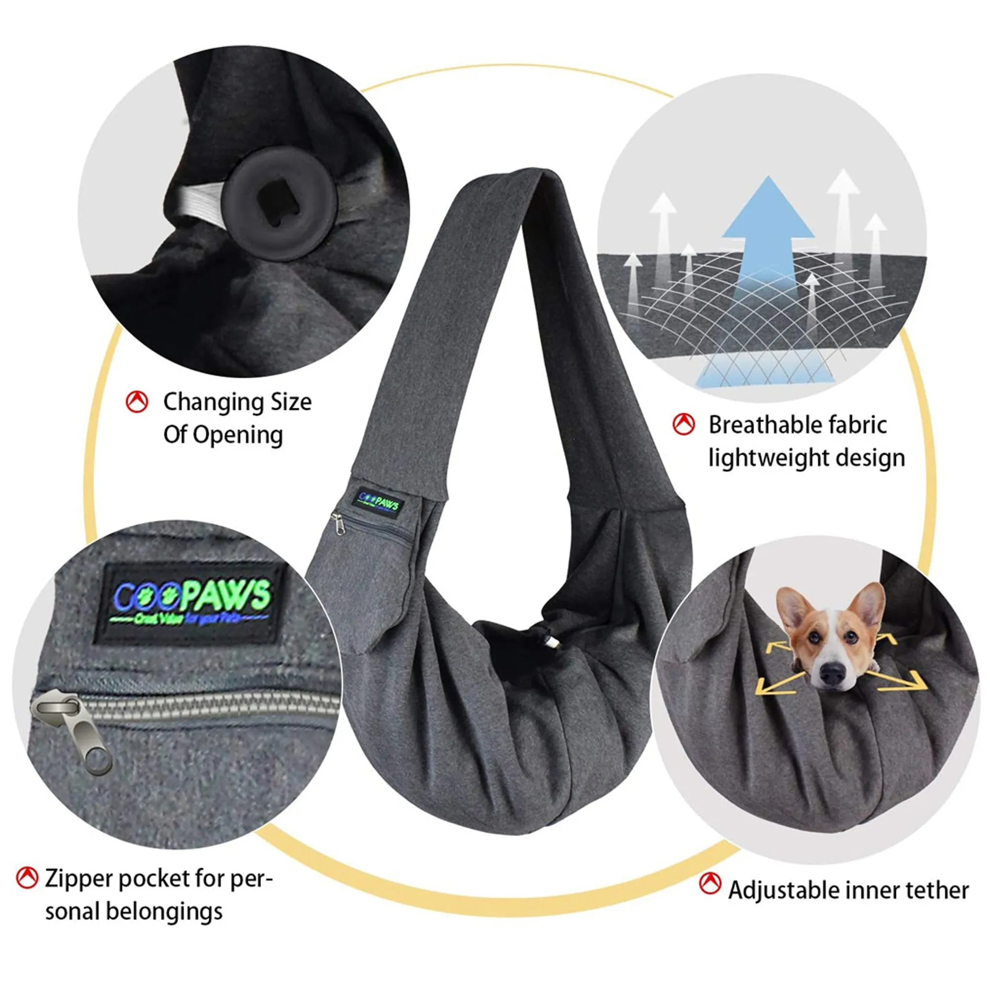 GOOPAWS Hand Free Comfy Pet Sling Bag for Small Dog Cat, Smoke Gray