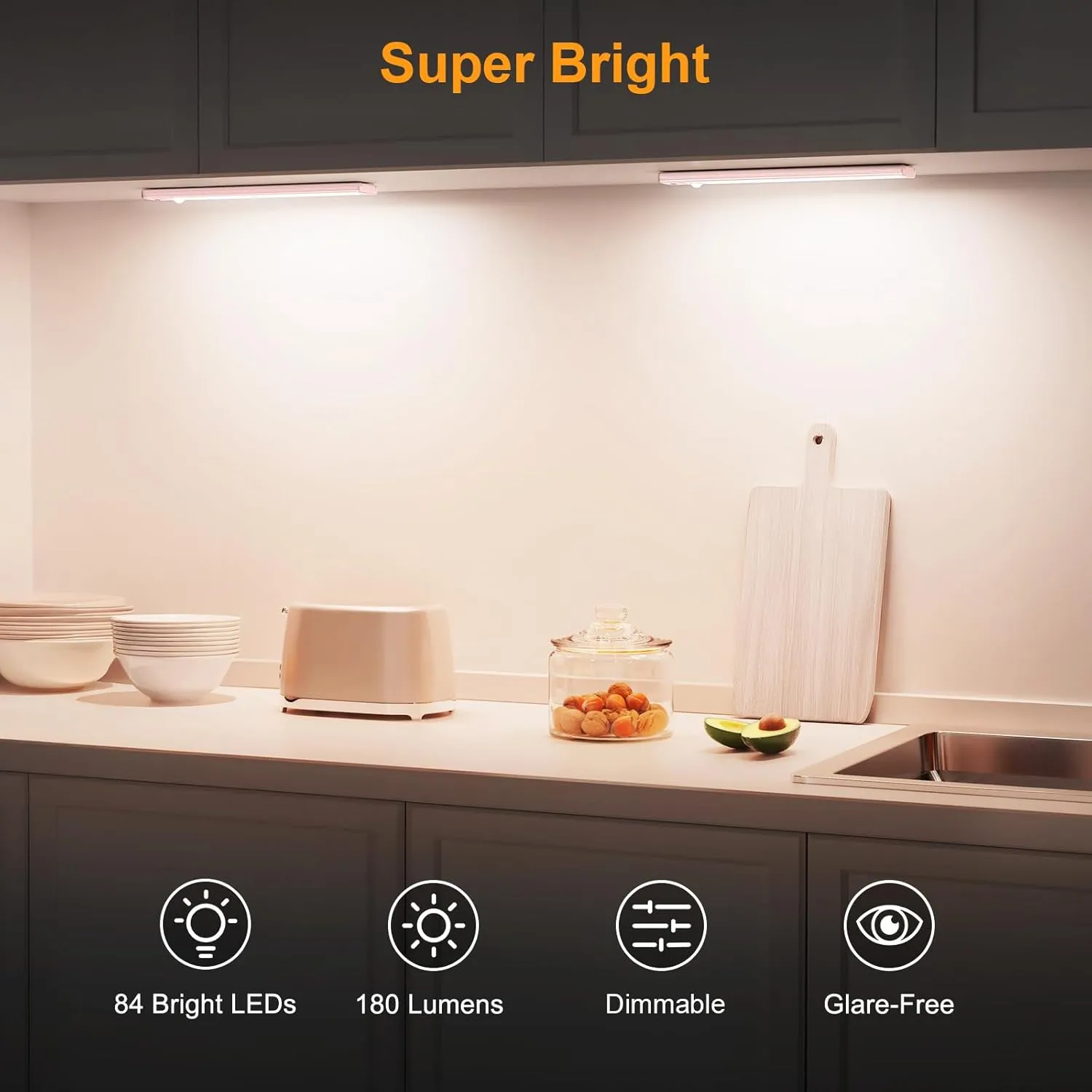 Gritin 10.2inch Under Cabinet Lighting Rechargeable -84 LED Super Bright,3-Color& 5 Level Brightness,4 Modes,Motion Sensor, Long Lasting- Easy Installation Magnetic Closet Lights -2 Pack-Pink