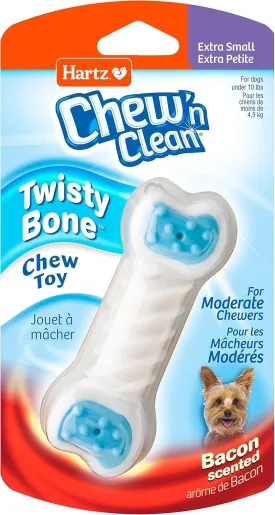 Hartz Chew n Clean Twisty Bone Dog Chew Toy, Bacon Scented for Moderate Chewers, Extra Small