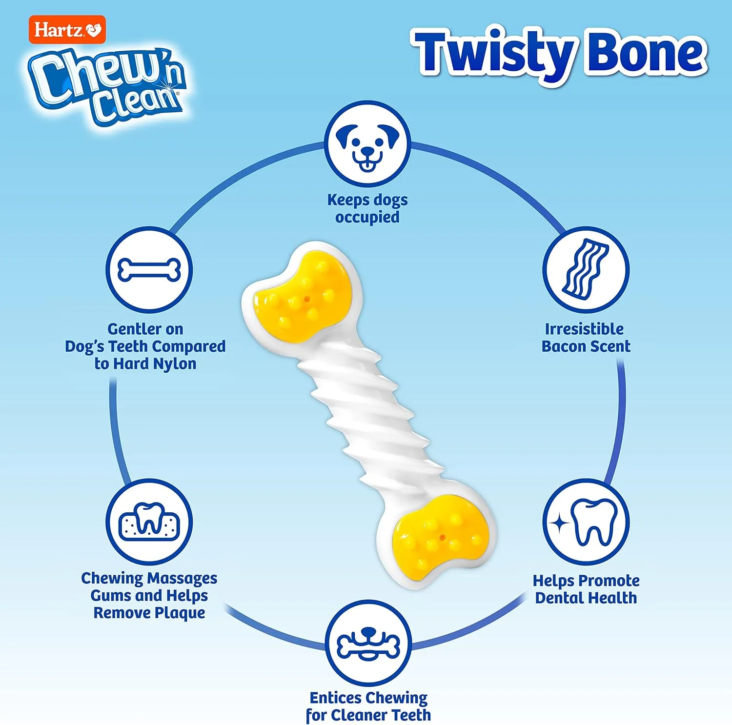 Hartz Chew n Clean Twisty Bone Dog Chew Toy, Bacon Scented for Moderate Chewers, Extra Small