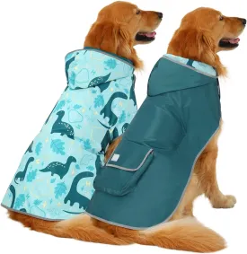 HDE Reversible Dog Raincoat Hooded Slicker Poncho Rain Coat Jacket for Small Medium Large Dogs Dinosaurs - XL