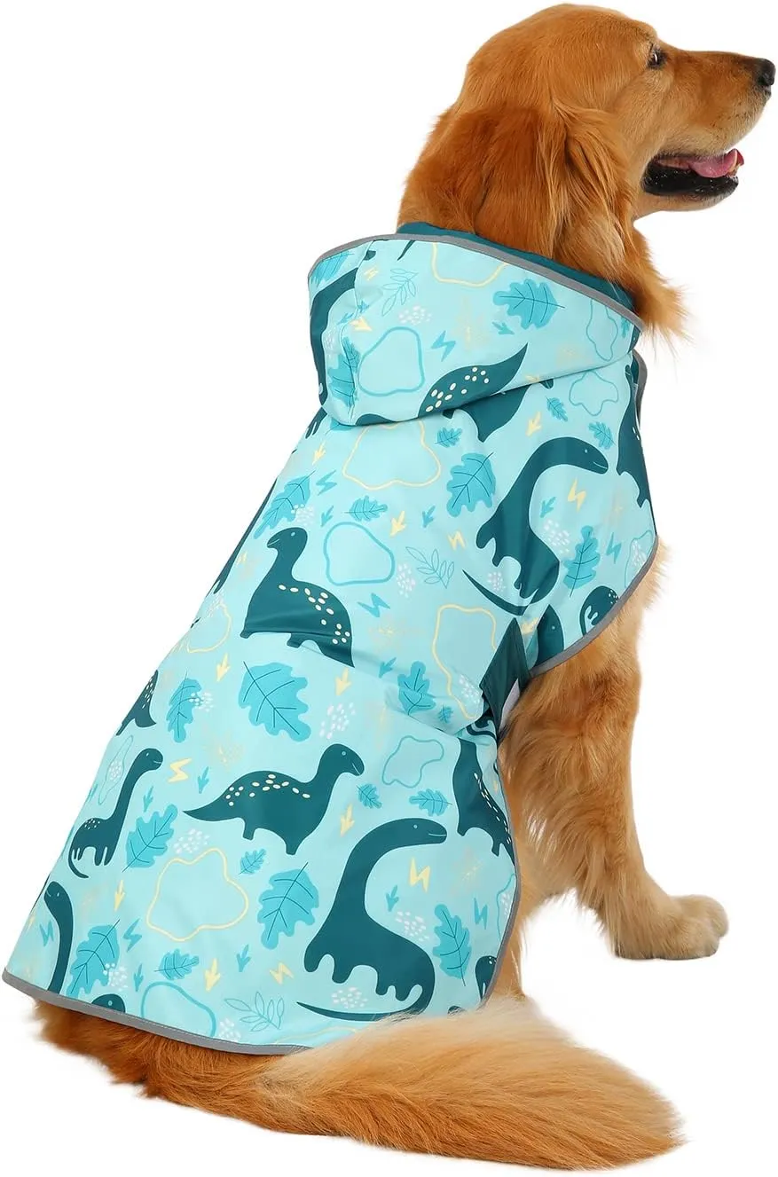 HDE Reversible Dog Raincoat Hooded Slicker Poncho Rain Coat Jacket for Small Medium Large Dogs Dinosaurs - XL