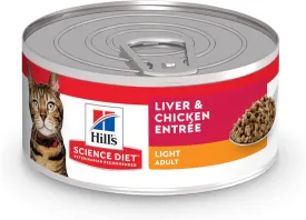 Hill's Science Diet Light, Adult 1-6, Weight Management Support, Wet Cat Food, Liver & Chicken Minced, 5.5 oz Can, Case of 24