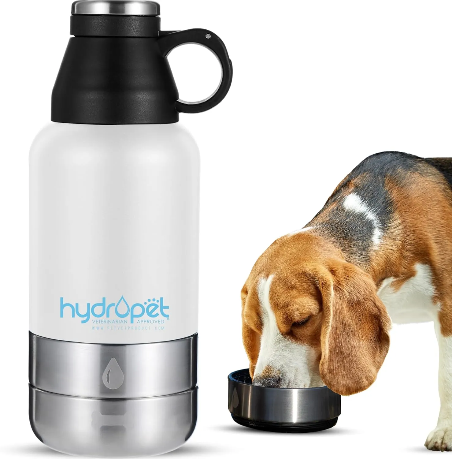 Hydropet Portable Dog Water Bottle (32 oz) - Insulated Dogs & Cats Travel Bottles, Stainless Steel - Detachable Dog Food Bowl and Water Bowl - Great for Daily Walks - Puppy Essentials & Accessories
