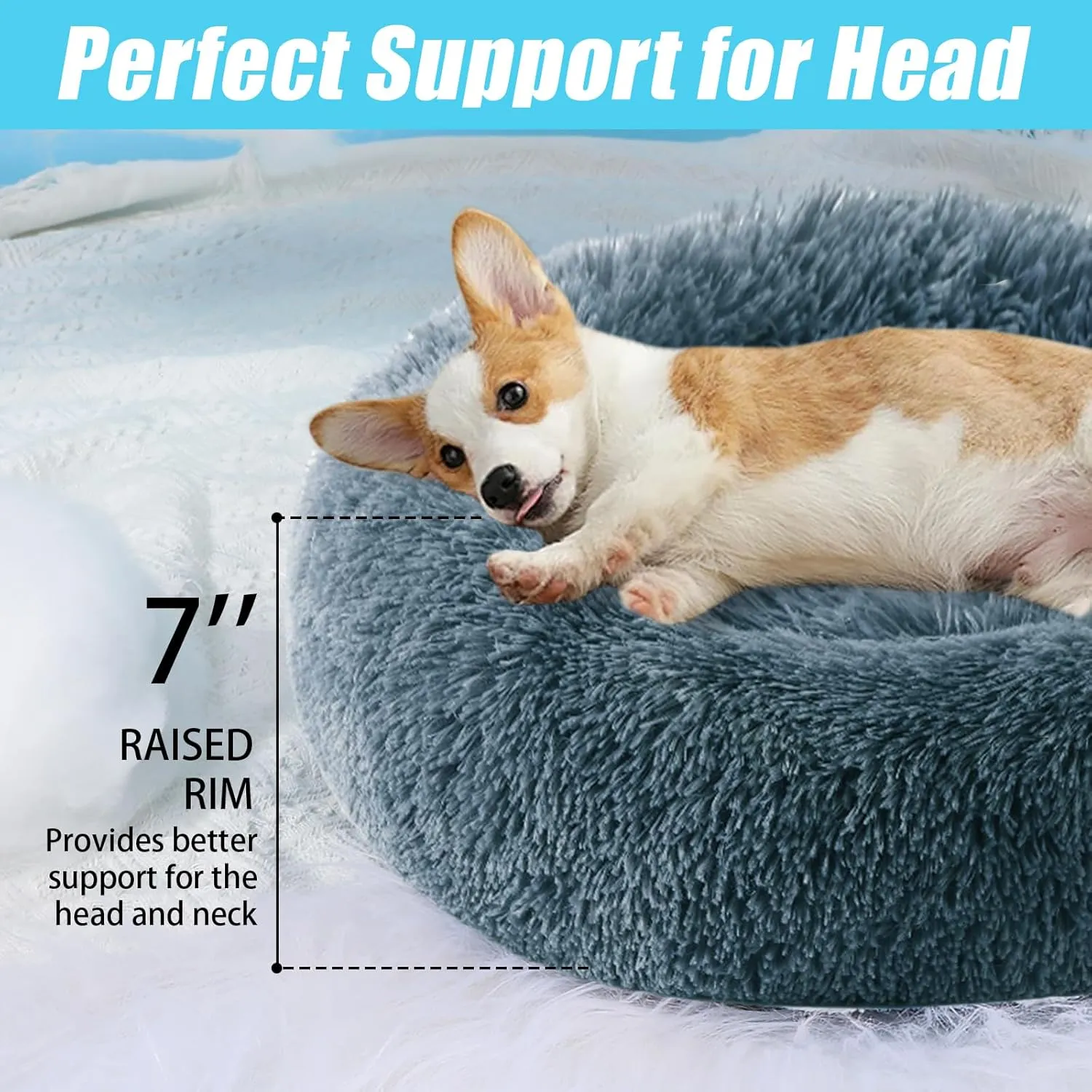HYQ Small Dog Bed, Cat Beds for Indoor Cats, Pet Beds for Small Dogs, Fluffy Faux Fur Plush Small Dog Bed, Washable Puppy Bed with Anti-Slip Bottom, Dog Bed Small Size Dog (Blue Gray, 17 Inch)