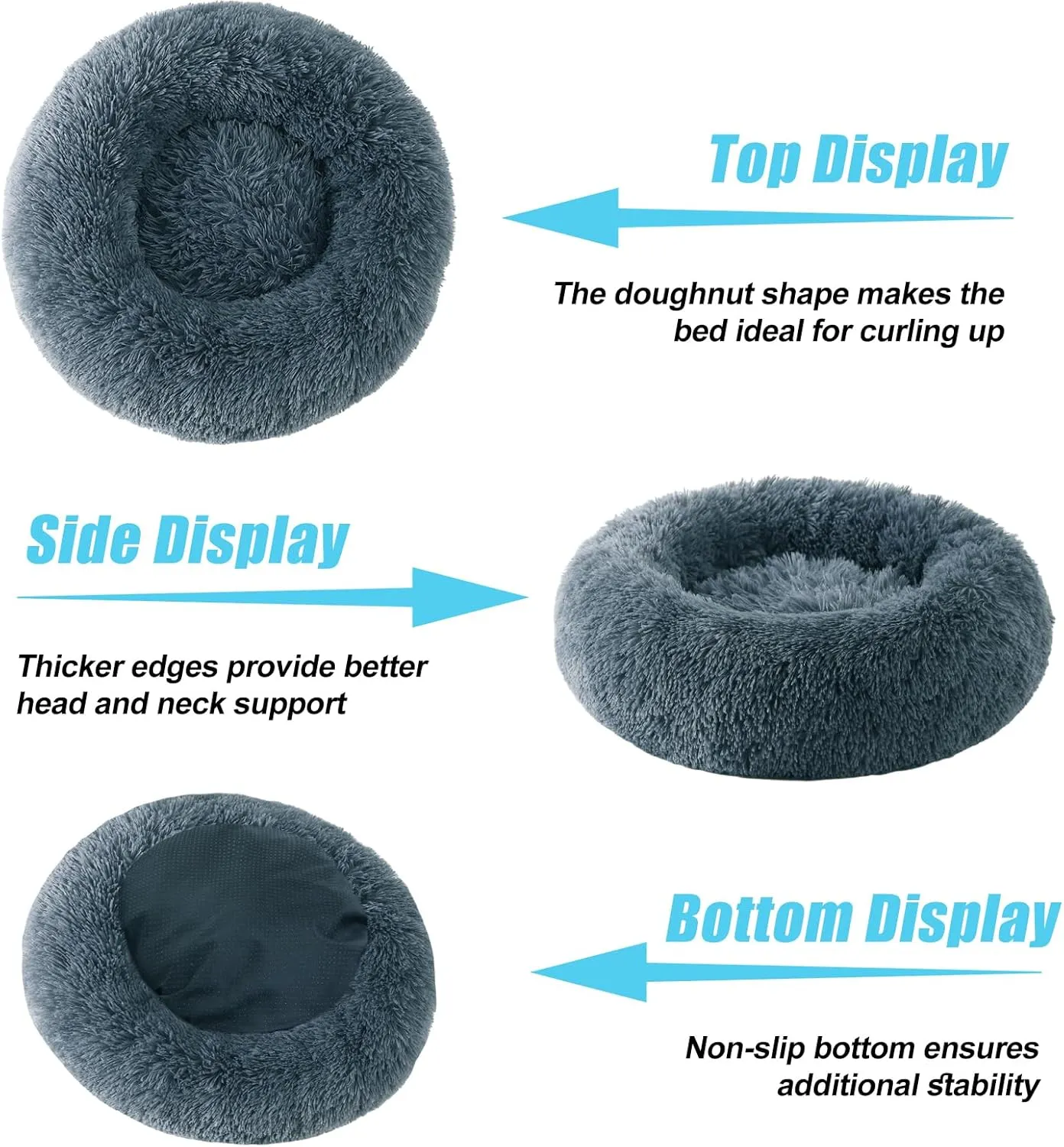 HYQ Small Dog Bed, Cat Beds for Indoor Cats, Pet Beds for Small Dogs, Fluffy Faux Fur Plush Small Dog Bed, Washable Puppy Bed with Anti-Slip Bottom, Dog Bed Small Size Dog (Blue Gray, 17 Inch)