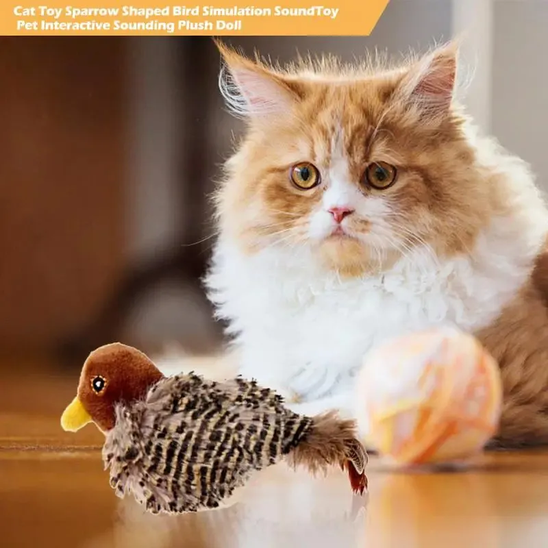 Interactive Electric Squeaky Bird Toy for Cats - Plush Simulation Bird - Pet Toy for Kittens