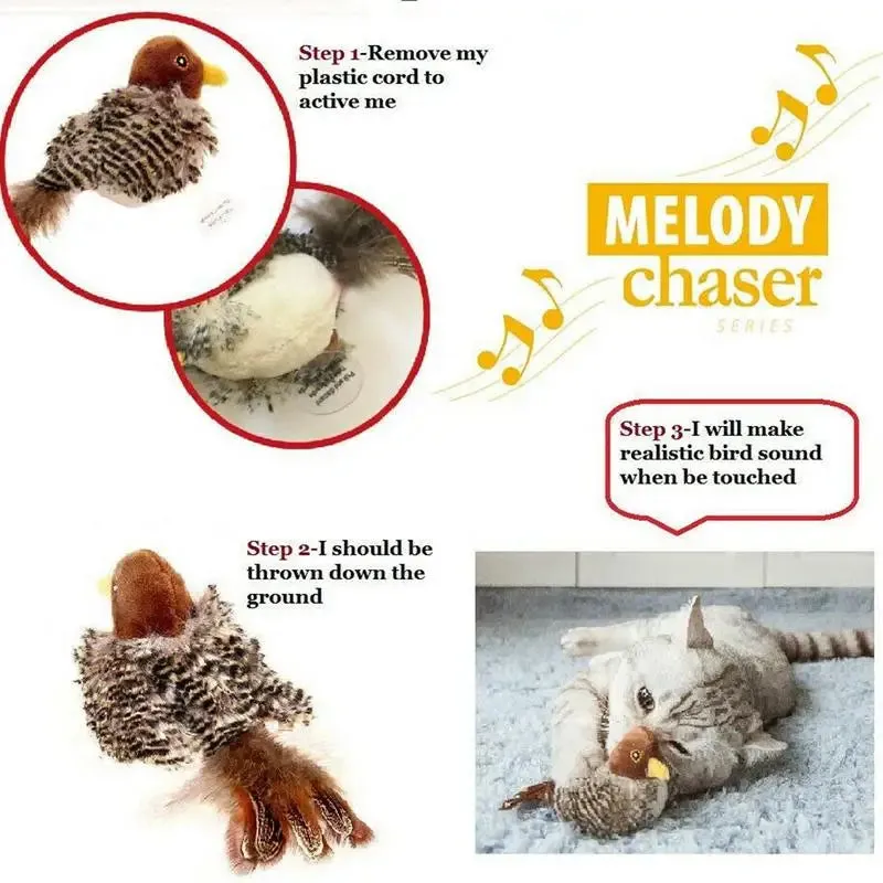 Interactive Electric Squeaky Bird Toy for Cats - Plush Simulation Bird - Pet Toy for Kittens
