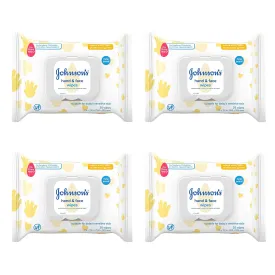 Johnson's Baby Hand & Face Baby Sanitizing Cleansing Wipes for Travel and On-The-Go, No More Tears Formula, Paraben and Alcohol Free, 25 ct, Case of 4