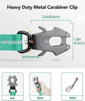 Joytale Tactical Dog Leash Heavy Duty, 4-6FT Shock Absorbing Bungee Lead with 2 Padded Handle, Metal Carabiner Clip, Car Seatbelt, Strong No Pull Leash for Medium Large X-Large Dogs, Teal