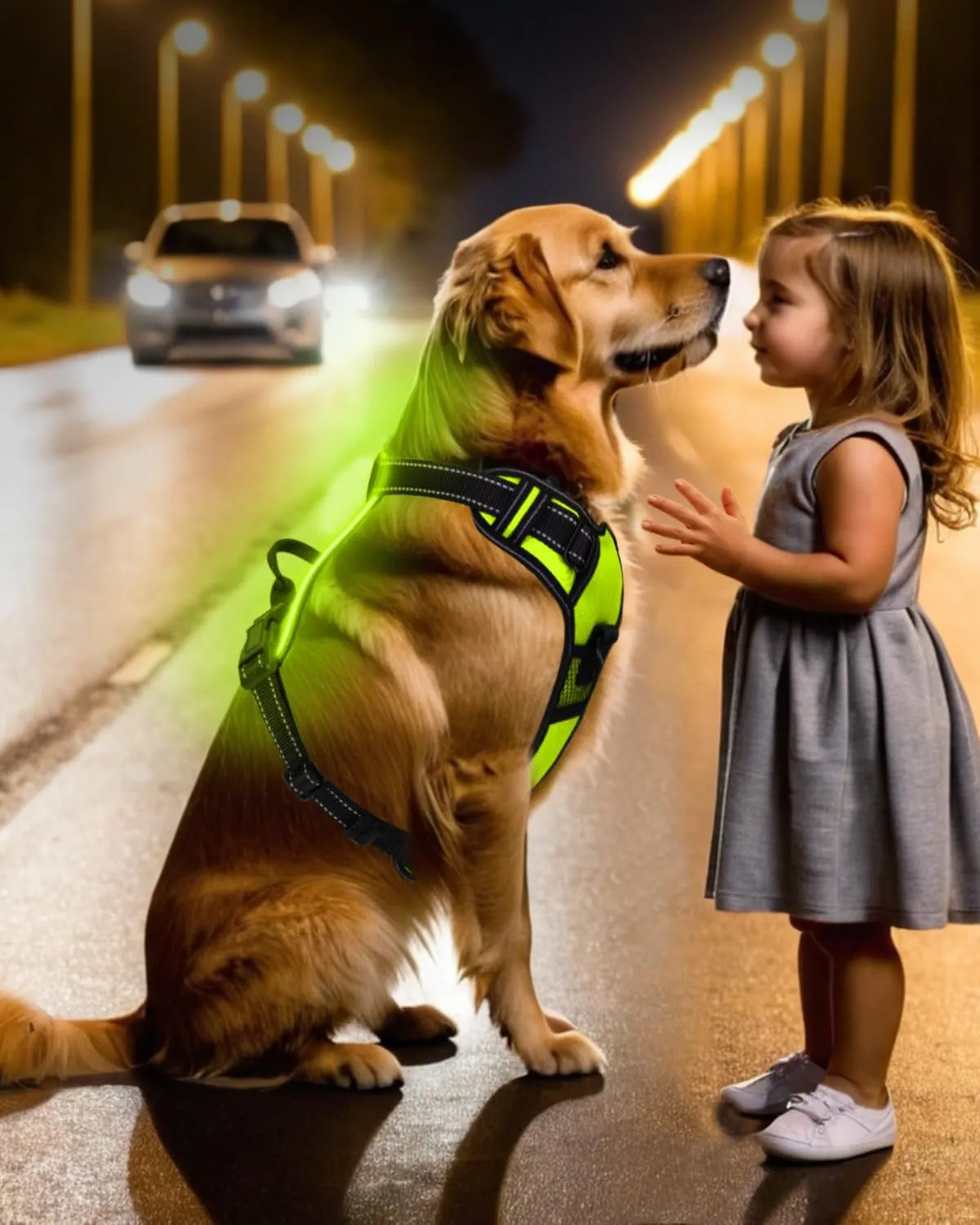 Light Up Dog Harness - LED Dog Harness Rechargeable for Night Walking, Three Lighting Modes, Flashing for More Than 20 Hours, Oxford Cloth(Green/Medium)