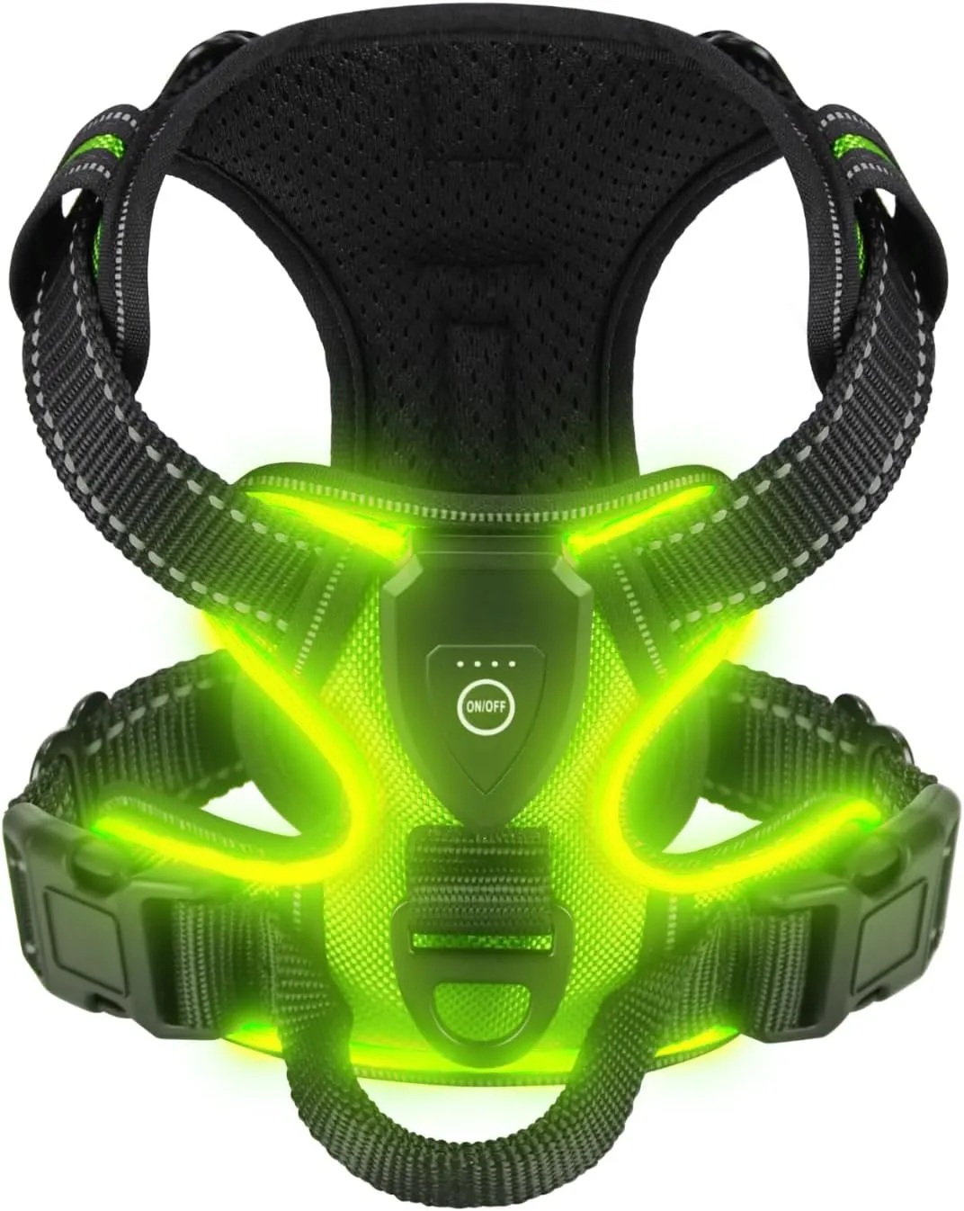 Light Up Dog Harness - LED Dog Harness Rechargeable for Night Walking, Three Lighting Modes, Flashing for More Than 20 Hours, Oxford Cloth(Green/Medium)