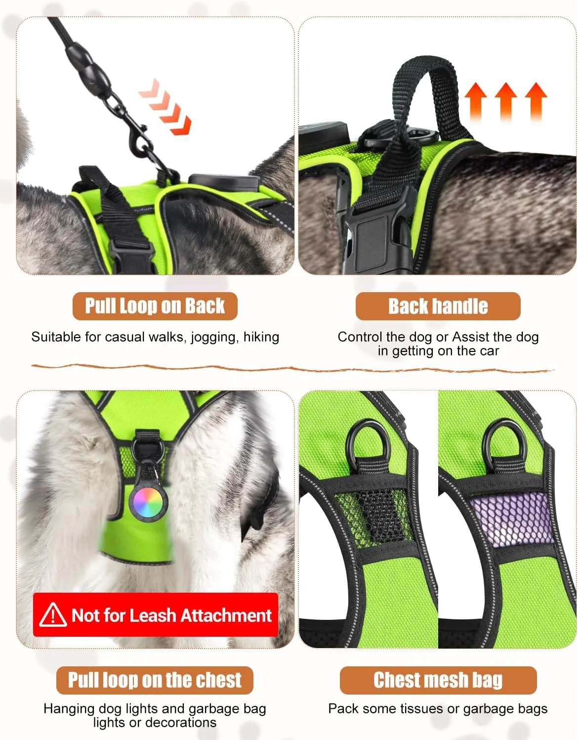 Light Up Dog Harness - LED Dog Harness Rechargeable for Night Walking, Three Lighting Modes, Flashing for More Than 20 Hours, Oxford Cloth(Green/Medium)
