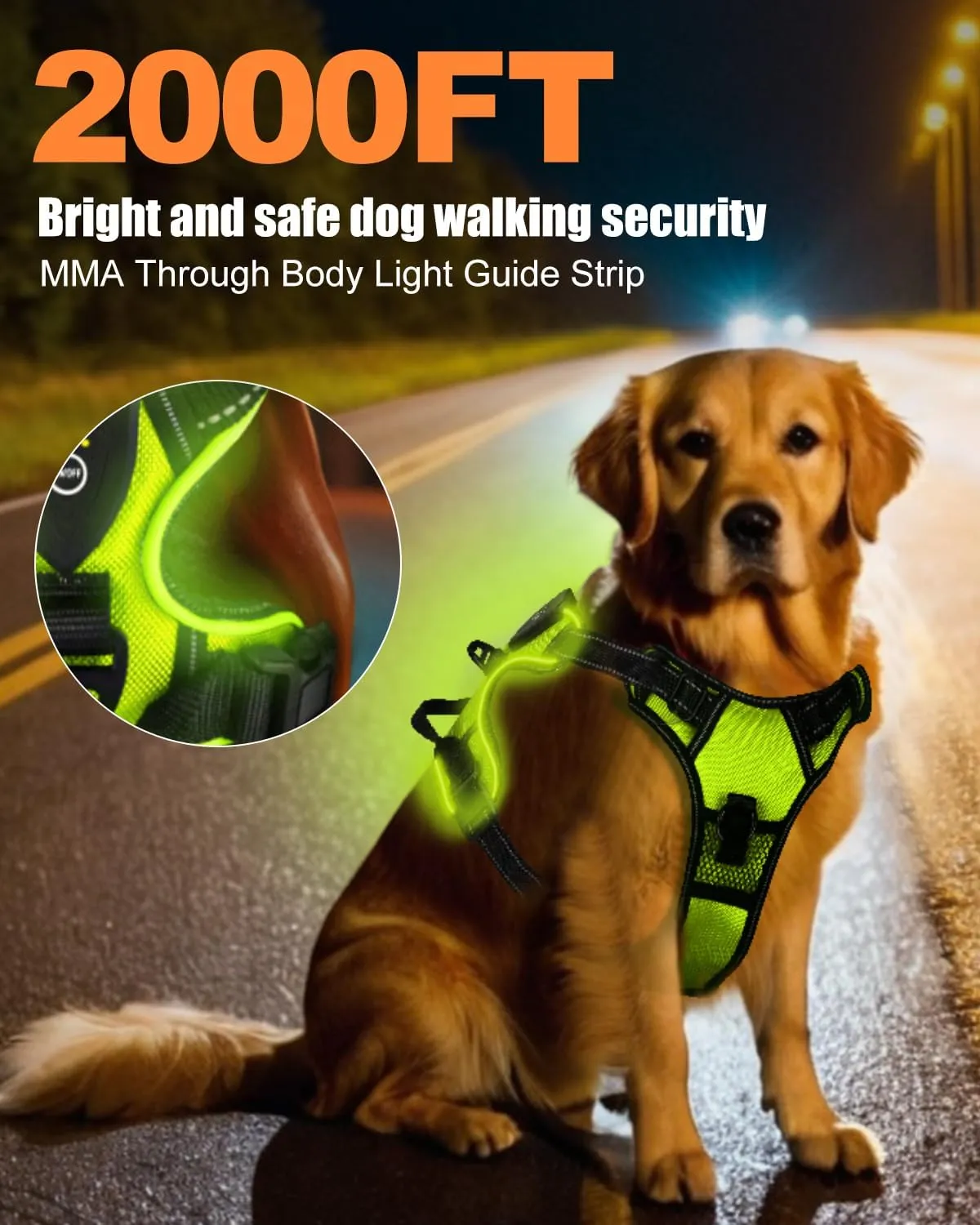 Light Up Dog Harness - LED Dog Harness Rechargeable for Night Walking, Three Lighting Modes, Flashing for More Than 20 Hours, Oxford Cloth(Green/Medium)
