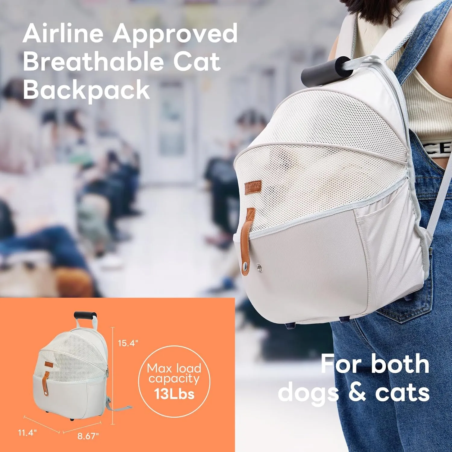 Lightweight Ver. PETTENA Cat Backpack Carrier, Airline Approved Breathable Cat Backpack for Small Cats/Rabbit up to 8.8 Lbs, Pet Backpack for Travel Outdoor Hiking Picnic Camping