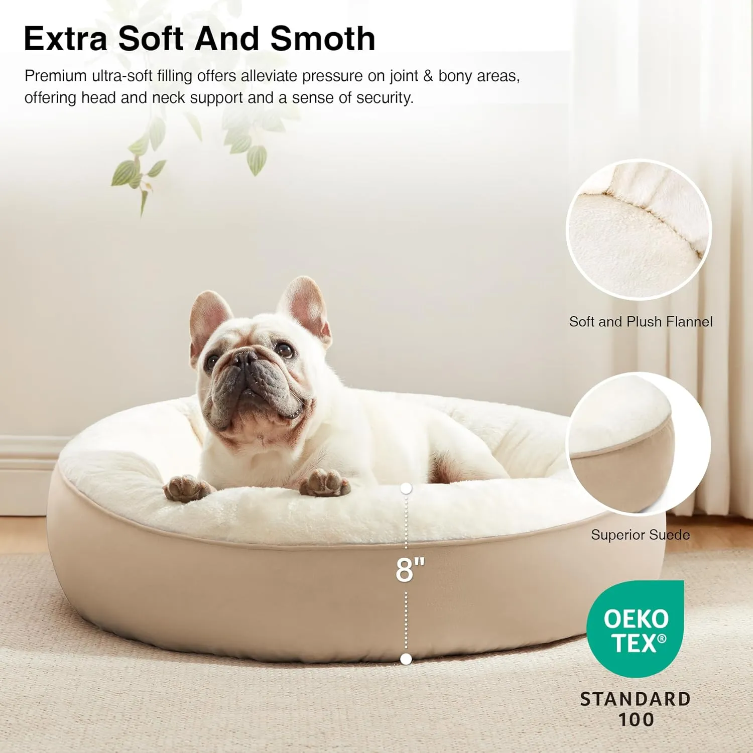 Love's cabin Round Donut Cat and Dog Cushion Bed, 25in Pet Bed for Small or Medium Dogs, Anti-Slip & Water-Resistant Bottom, Soft Durable Fabric Pet Beds, Washable Calming Cat & Dog Bed Camel