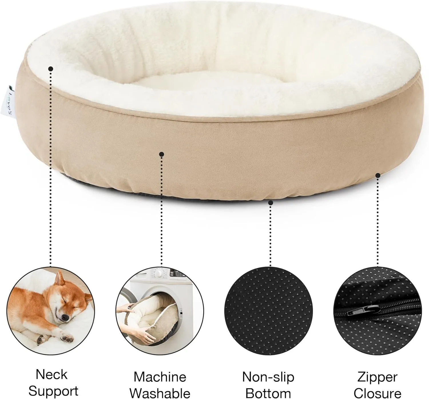 Love's cabin Round Donut Cat and Dog Cushion Bed, 25in Pet Bed for Small or Medium Dogs, Anti-Slip & Water-Resistant Bottom, Soft Durable Fabric Pet Beds, Washable Calming Cat & Dog Bed Camel