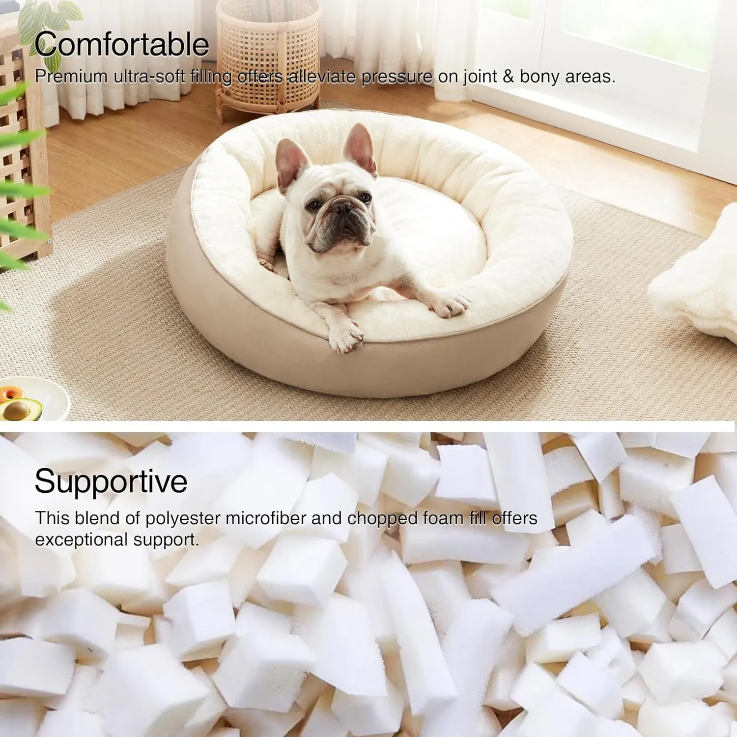 Love's cabin Round Donut Cat and Dog Cushion Bed, 25in Pet Bed for Small or Medium Dogs, Anti-Slip & Water-Resistant Bottom, Soft Durable Fabric Pet Beds, Washable Calming Cat & Dog Bed Camel