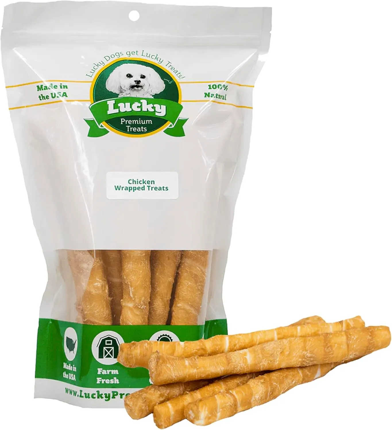Lucky Premium Treats Chicken Wrapped Dog Treats  Retriever Size - USA Made Raw Hide Sticks for Large Size Dogs  Long Lasting, Preservative Free Dog Treats  5 Chews