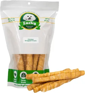 Lucky Premium Treats Chicken Wrapped Dog Treats  Retriever Size - USA Made Raw Hide Sticks for Large Size Dogs  Long Lasting, Preservative Free Dog Treats  5 Chews