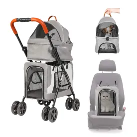 LUCKYERMORE Double Pet Stroller for 2 Dogs Cats Folding Portable Carrier Cage Detachable 3 in 1 Pet Stroller Travel Camping 4 Wheels Lightweight Waterproof Crate with Soft Pad,Dual Entry,Dark Grey