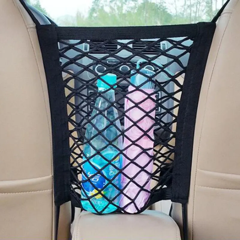 【LV008】Car Storage Net Bag Between Seats Car Divider Pet Barrier Stretchable Elastic Mesh Bag Organizer Auto Accessories