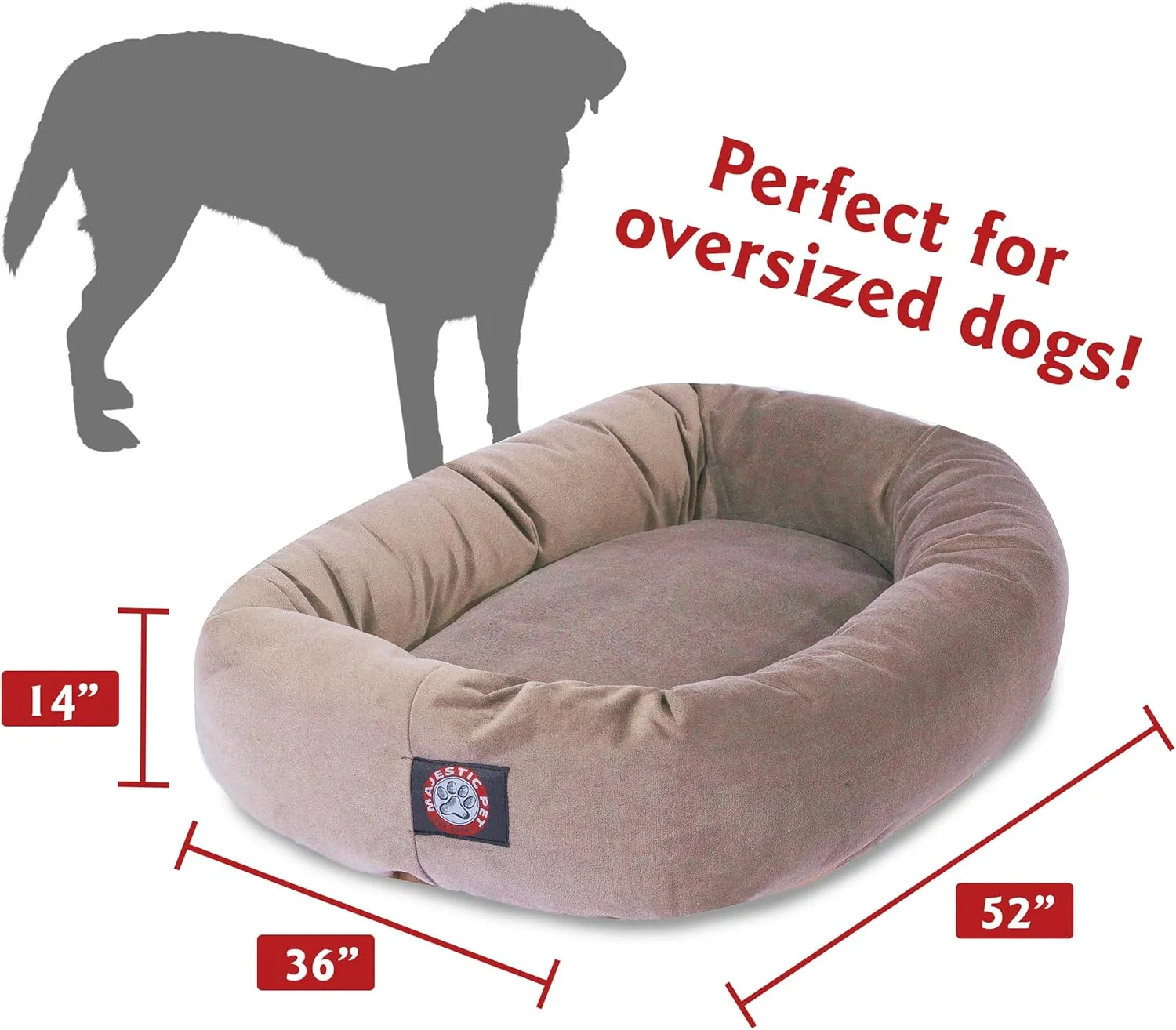 Majestic Pet Villa 40 Inch Shredded Memory Foam Dog Bed for Large Sized Dogs 40x29x9 InchOrthopedic Dog Bed with Removable Washable Cover-Washable Large Pet Bed with Head Support-Pearl