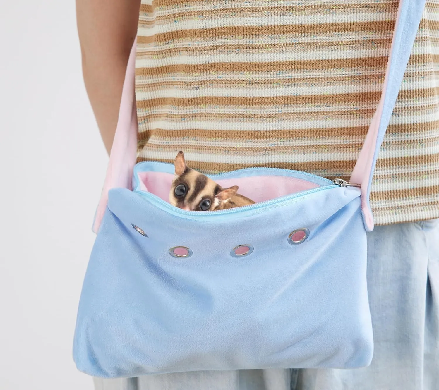 Meow&Woof Sugar Glider Bonding Pouch Small Pet Carrier Bag Sling with Strap Critter Cuddler for Gliders Ferret, Rat, Hedgehog, Hamster Outdoor-Blue