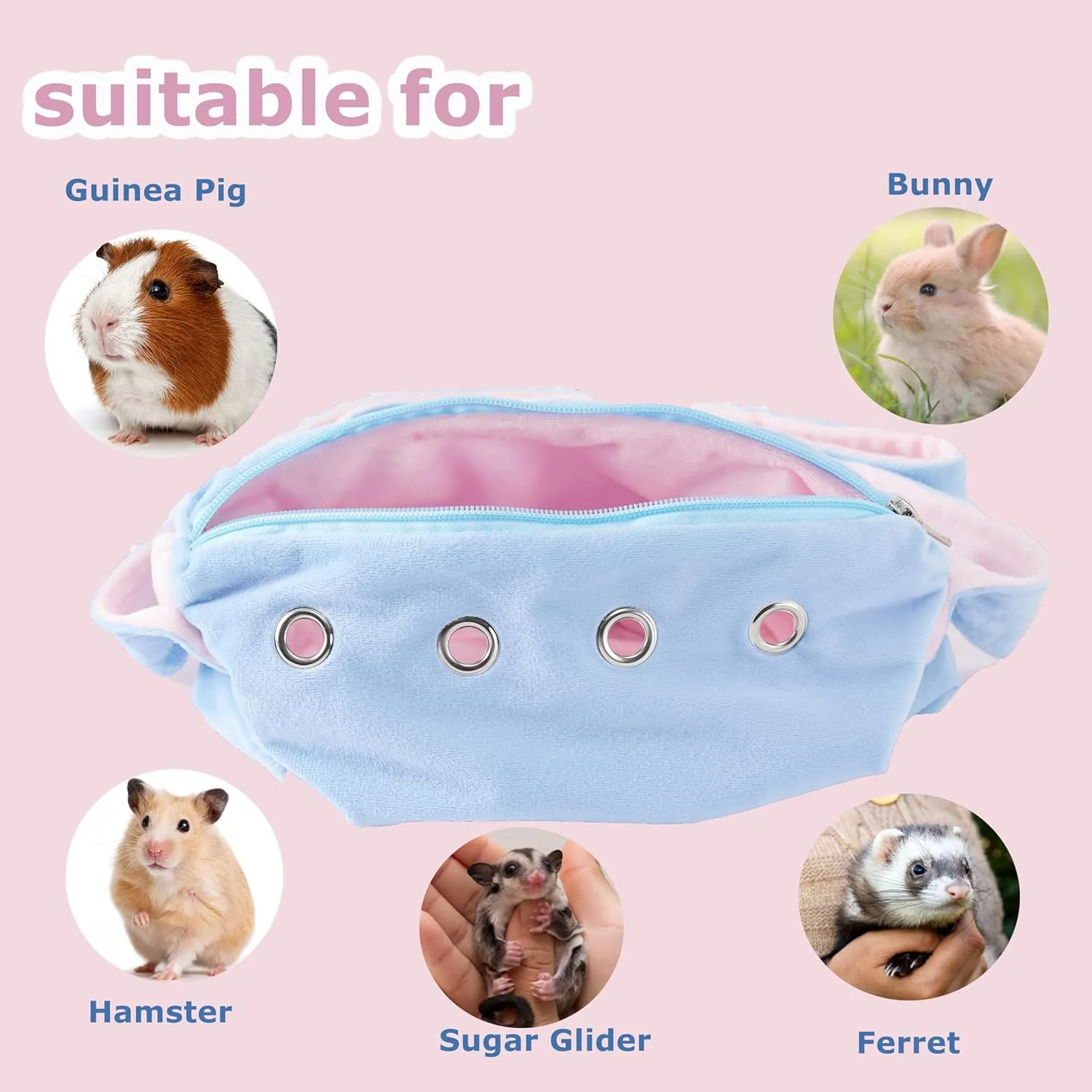 Meow&Woof Sugar Glider Bonding Pouch Small Pet Carrier Bag Sling with Strap Critter Cuddler for Gliders Ferret, Rat, Hedgehog, Hamster Outdoor-Blue