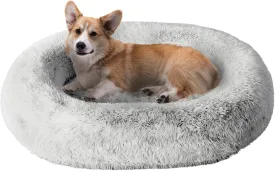Orthopedic Calming Dog Bed for Large Dogs, Anti Anxiety Pet Beds with Supportive Foam, Removable Washable Oval Pets Couch, Fluffy Cuddle Bolster Cushion, Light Grey