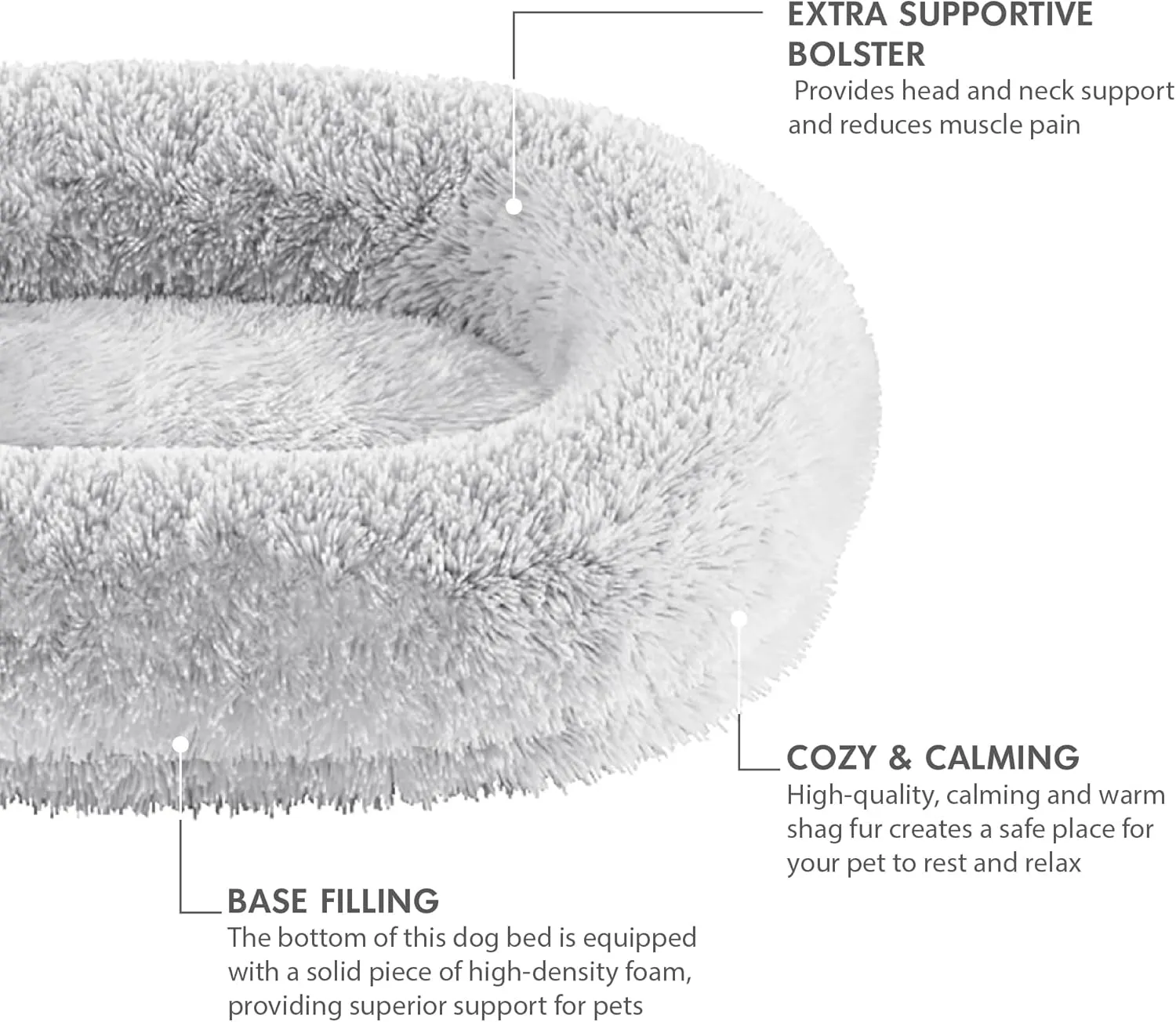 Orthopedic Calming Dog Bed for Large Dogs, Anti Anxiety Pet Beds with Supportive Foam, Removable Washable Oval Pets Couch, Fluffy Cuddle Bolster Cushion, Light Grey