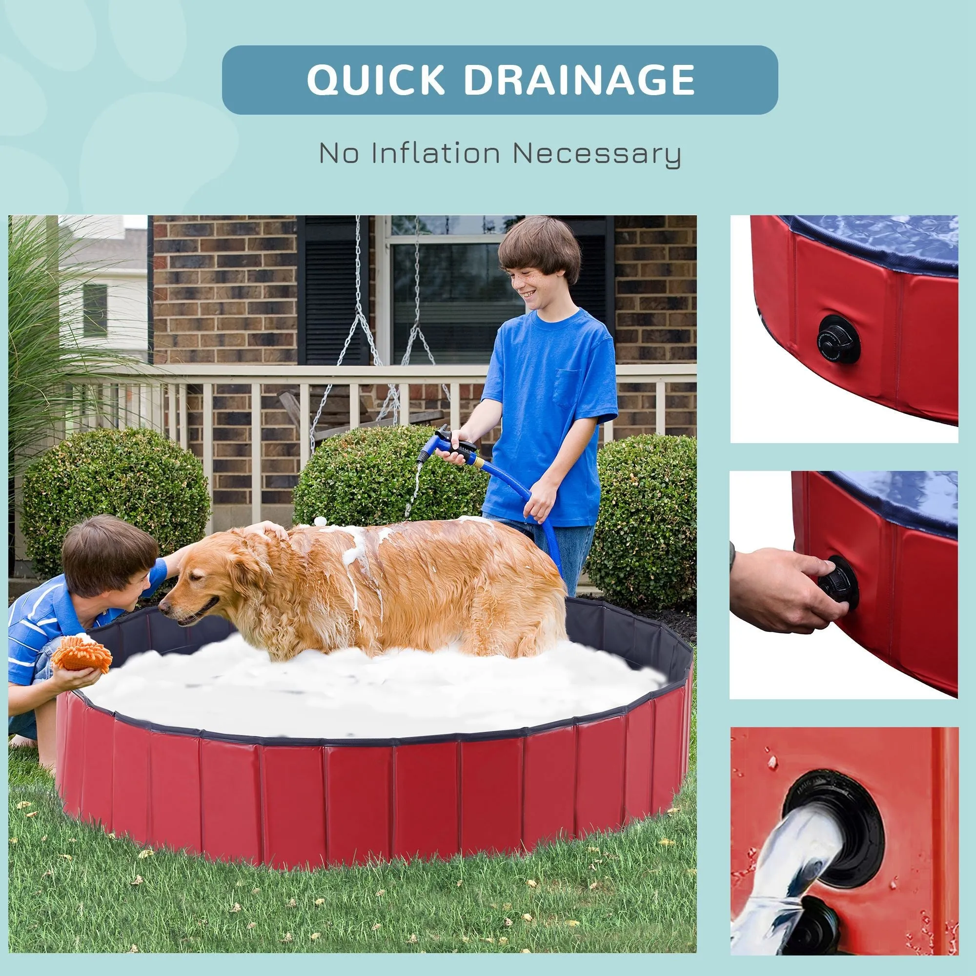 PawHut 160 x 30H cm Pet Swimming Pool - Red/Dark Blue PVC