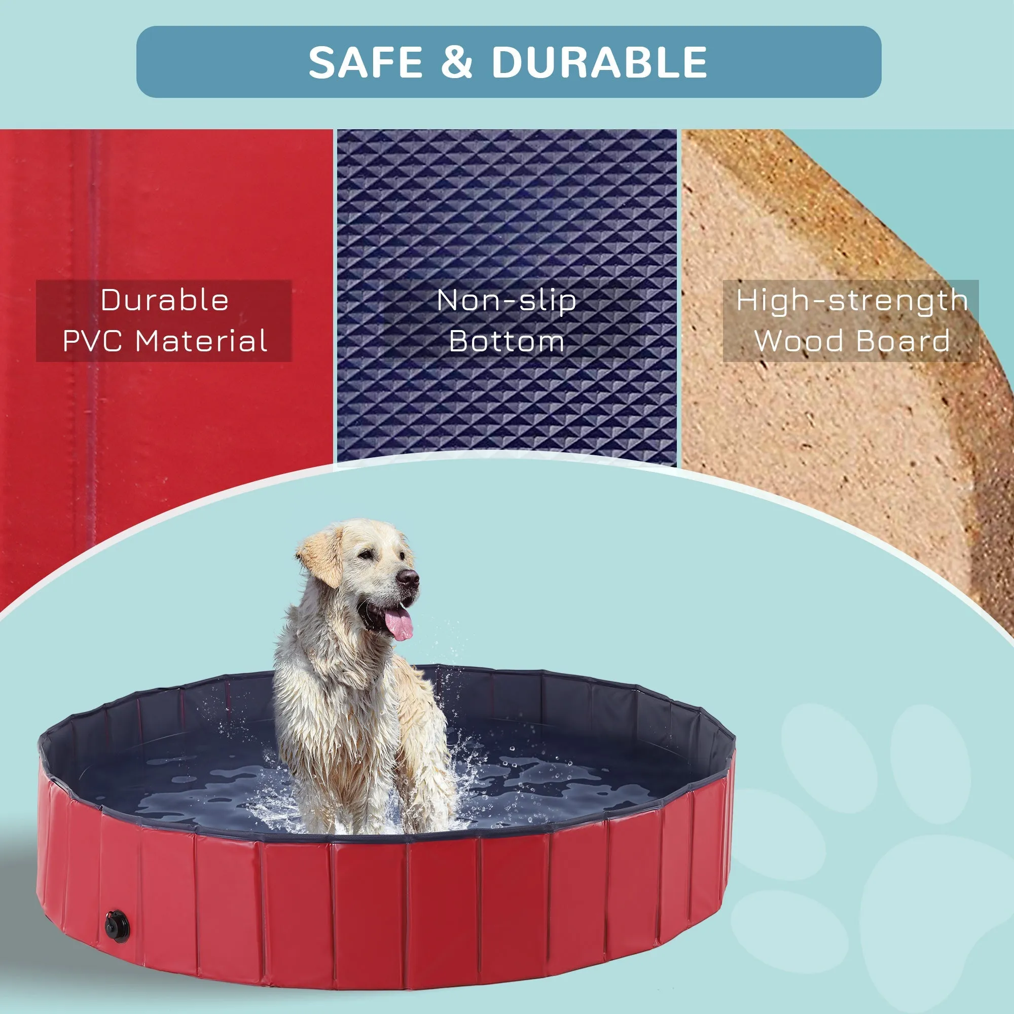 PawHut 160 x 30H cm Pet Swimming Pool - Red/Dark Blue PVC